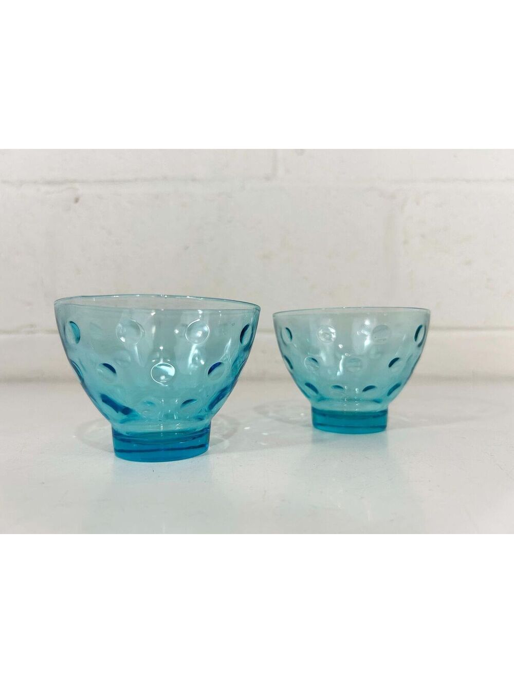 Hazel Atlas Capri Dot Pair Glasses Set of 2 Blue Cocktail Barware 1950s Sherbet
